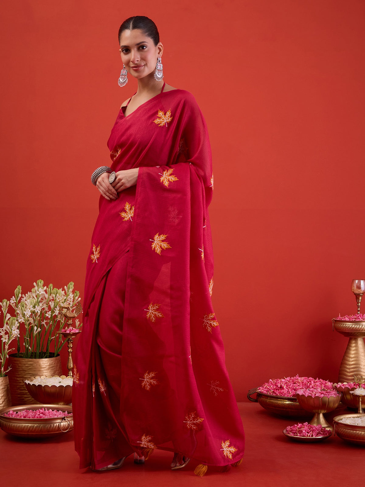 Maroon Kota Doria Cotton saree – detail view 2