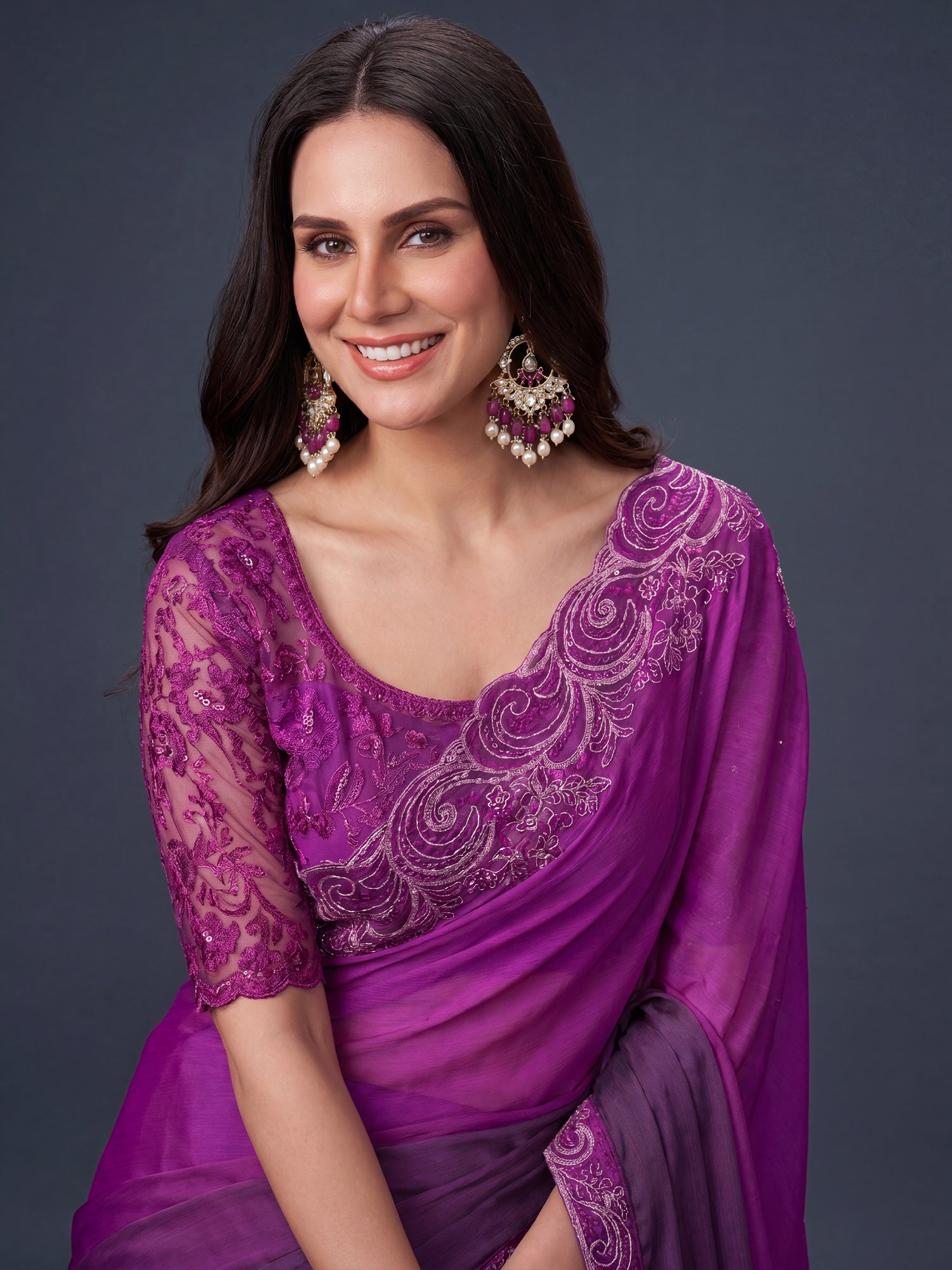 Purple Chiffon saree – detail view 3