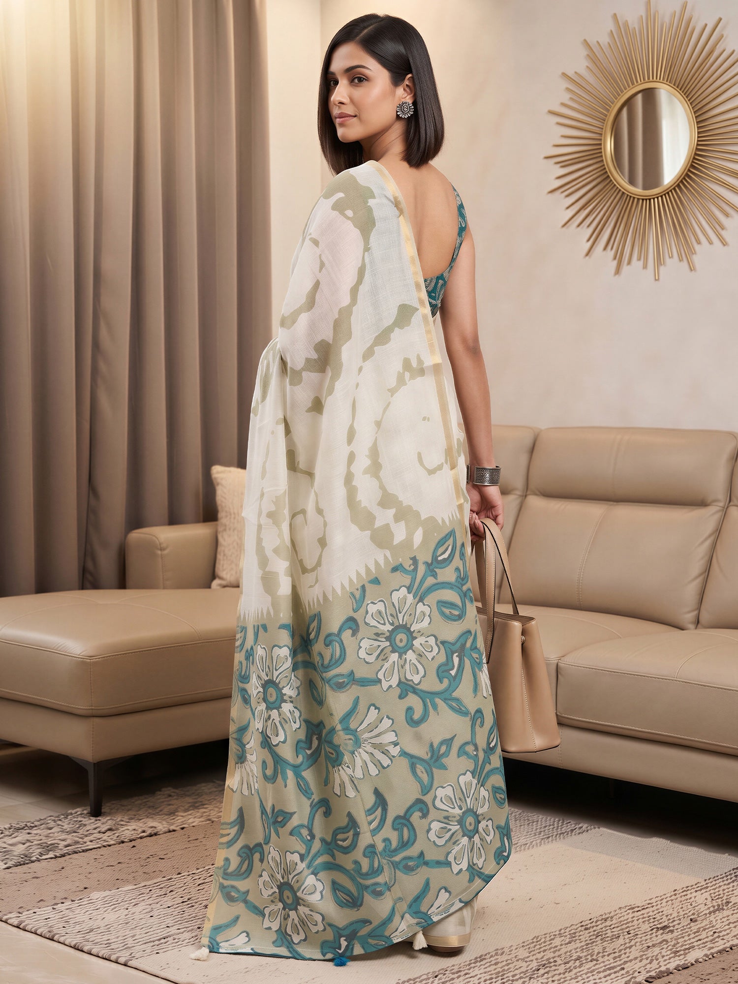 White Cotton Blend saree – detail view 1
