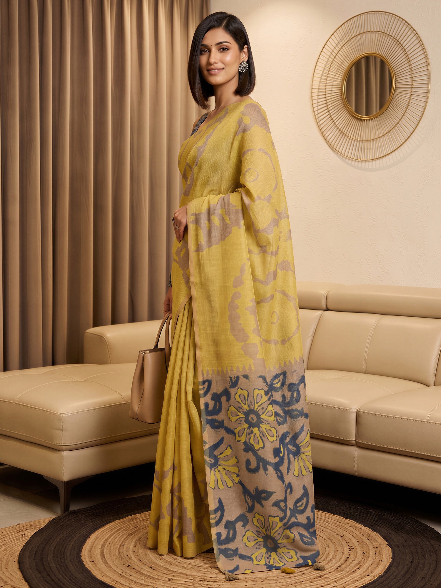 Yellow Cotton Blend saree – detail view 2