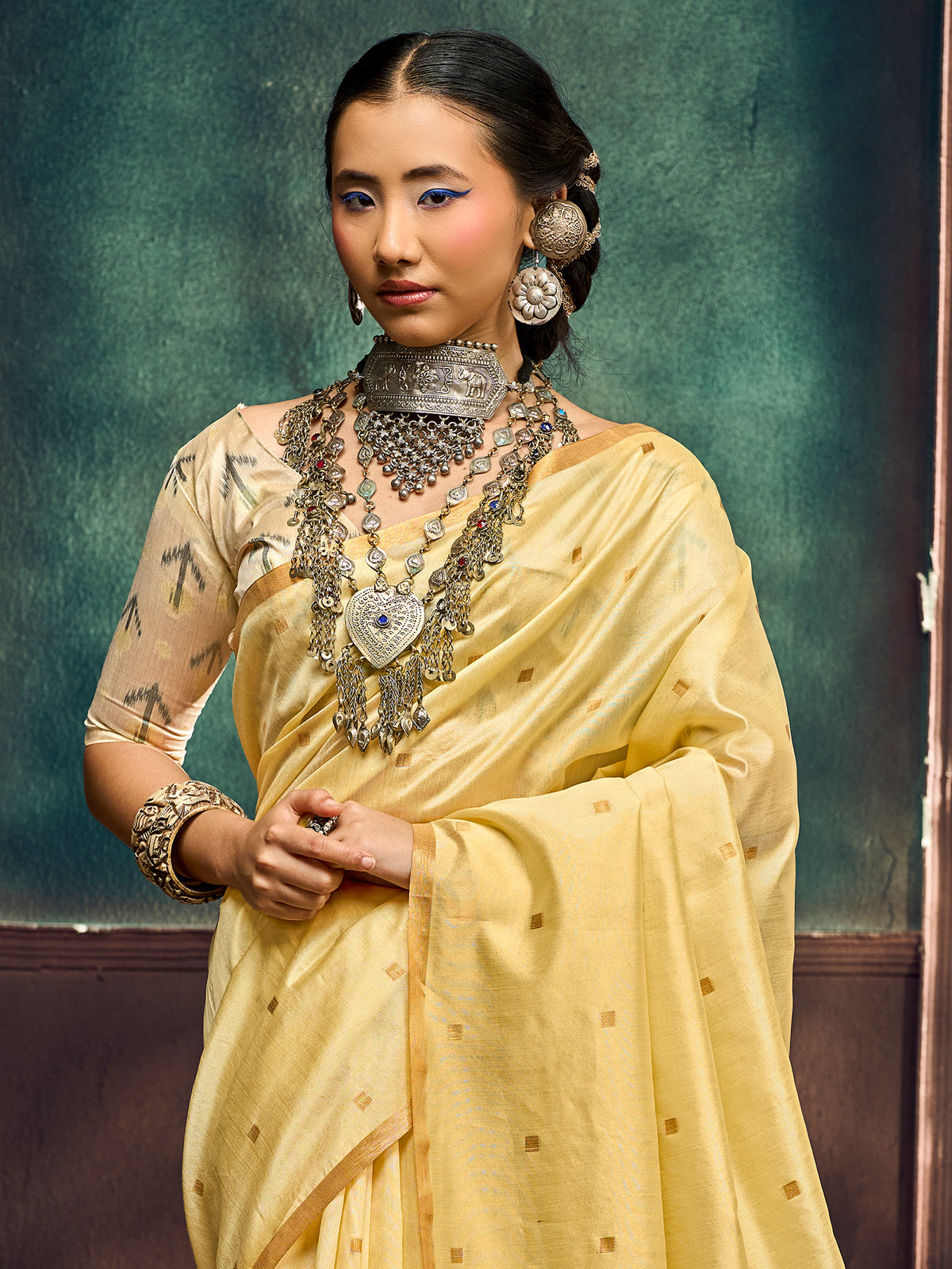 Yellow Cotton Silk saree – detail view 3