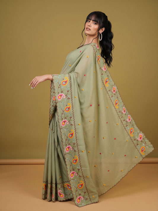 Sea Green Georgette saree – detail view 1