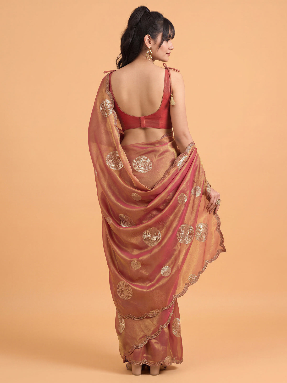 Rust Satin Silk saree – detail view 1