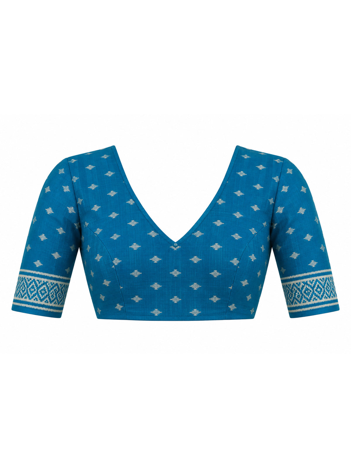 Unstitched light blue silk blend blouse piece with geometric design