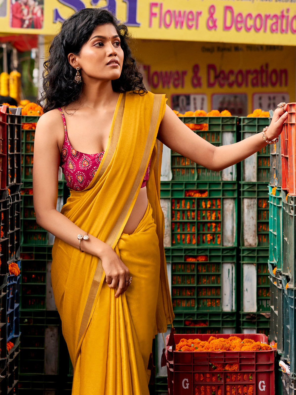 Mustard Cotton Blend saree – detail view 4