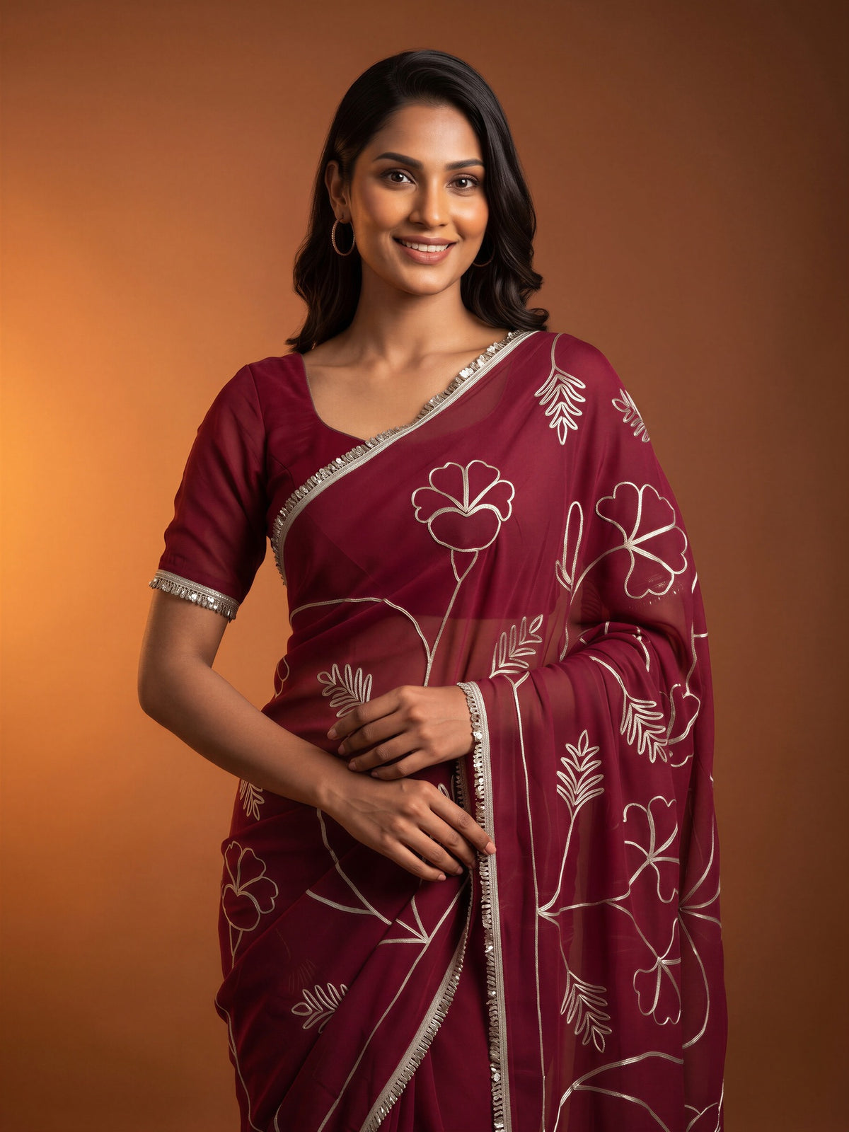 Pink Georgette saree – detail view 4