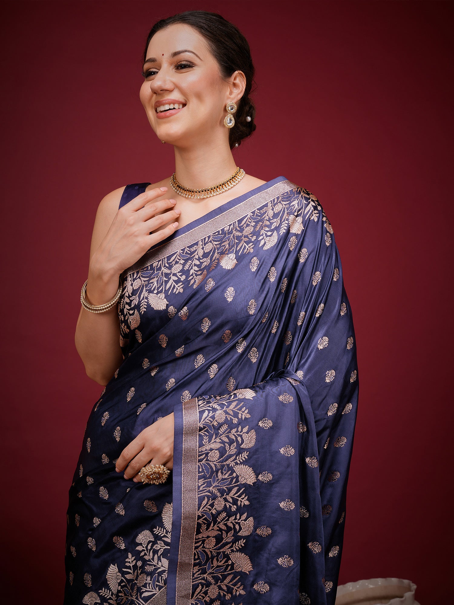 Navy Blue Silk Blend saree – detail view 3