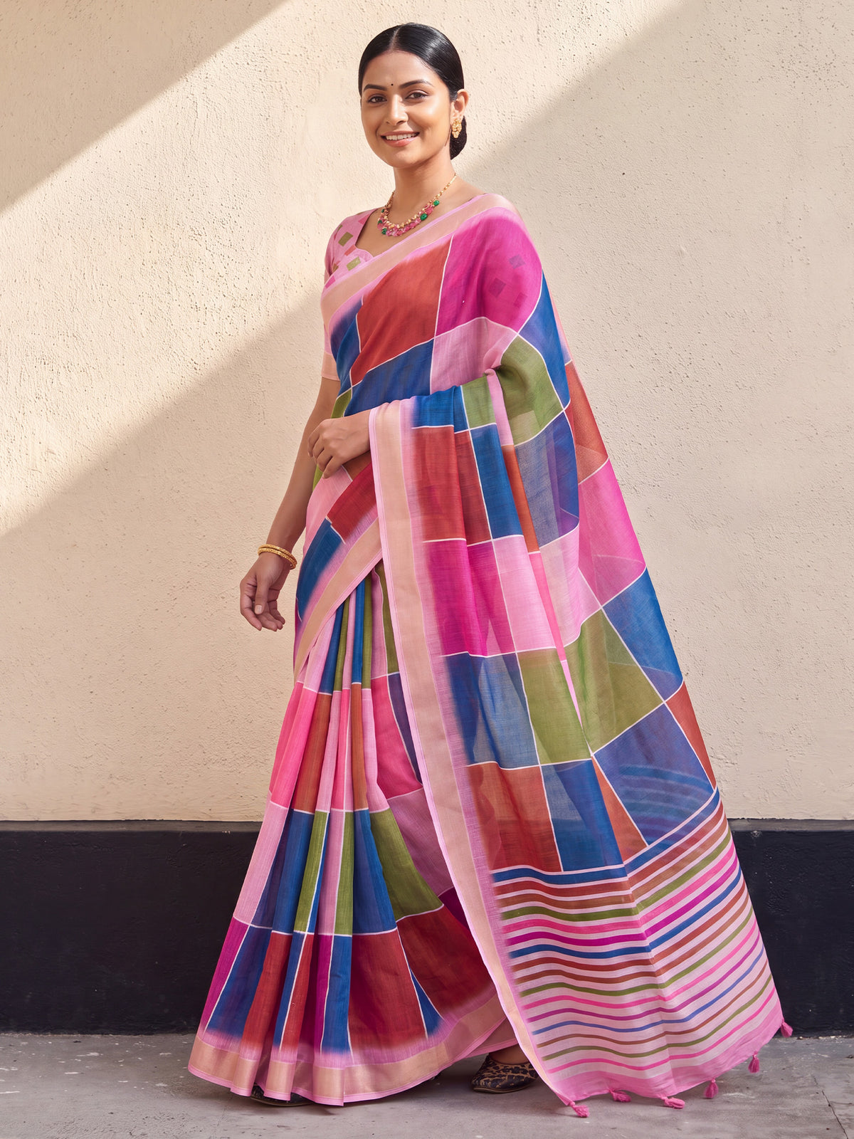 Multicolored Linen saree – detail view 3
