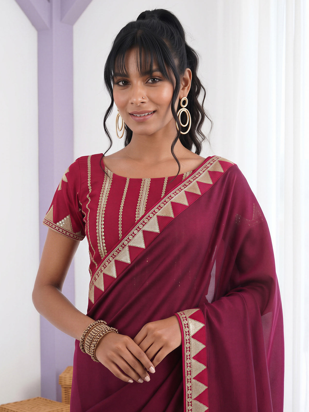 Purple Vichitra Silk saree – detail view 4