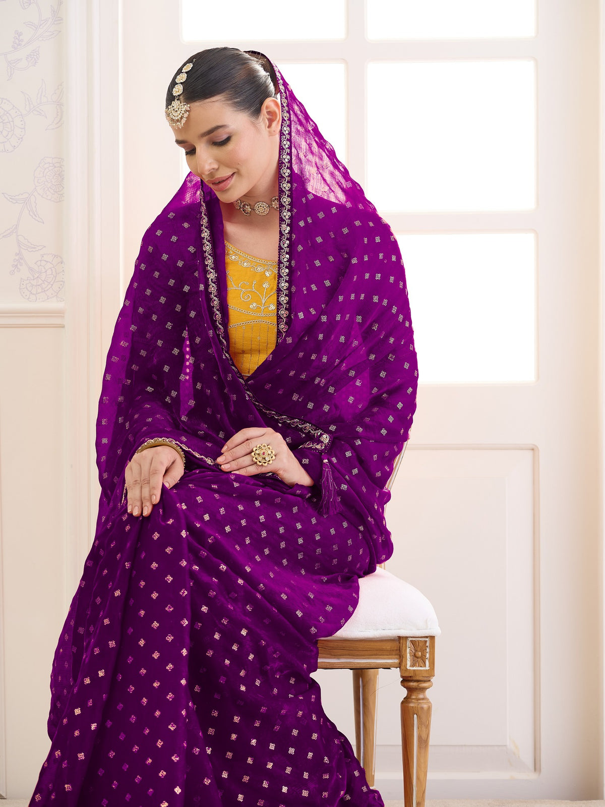 Purple chiffon saree view 3