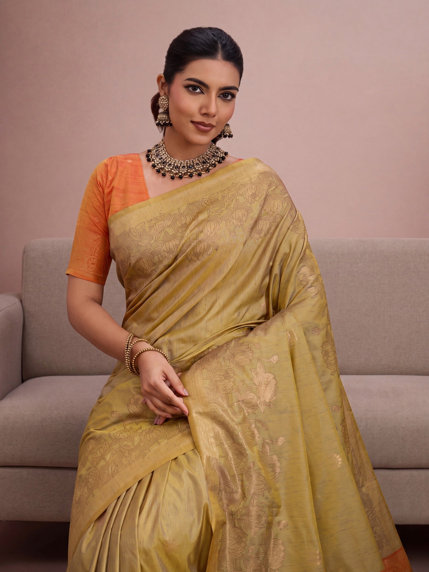 Mustard Tussar Silk saree – detail view 1
