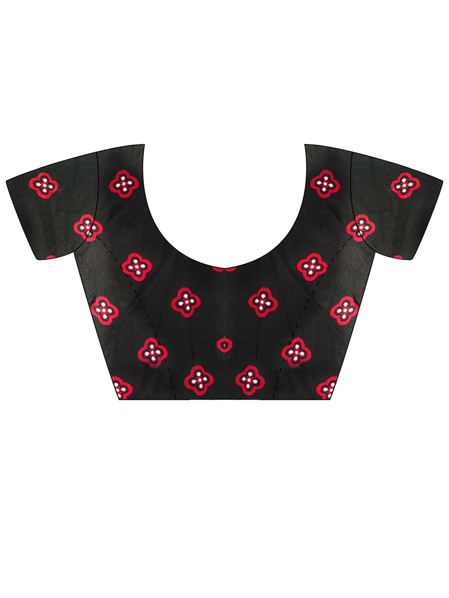 Unstitched black satin blouse piece with ethnic motif design
