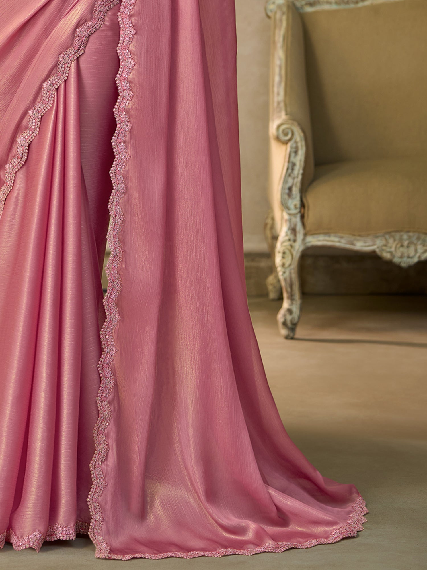 Pink Chiffon saree – detail view 4