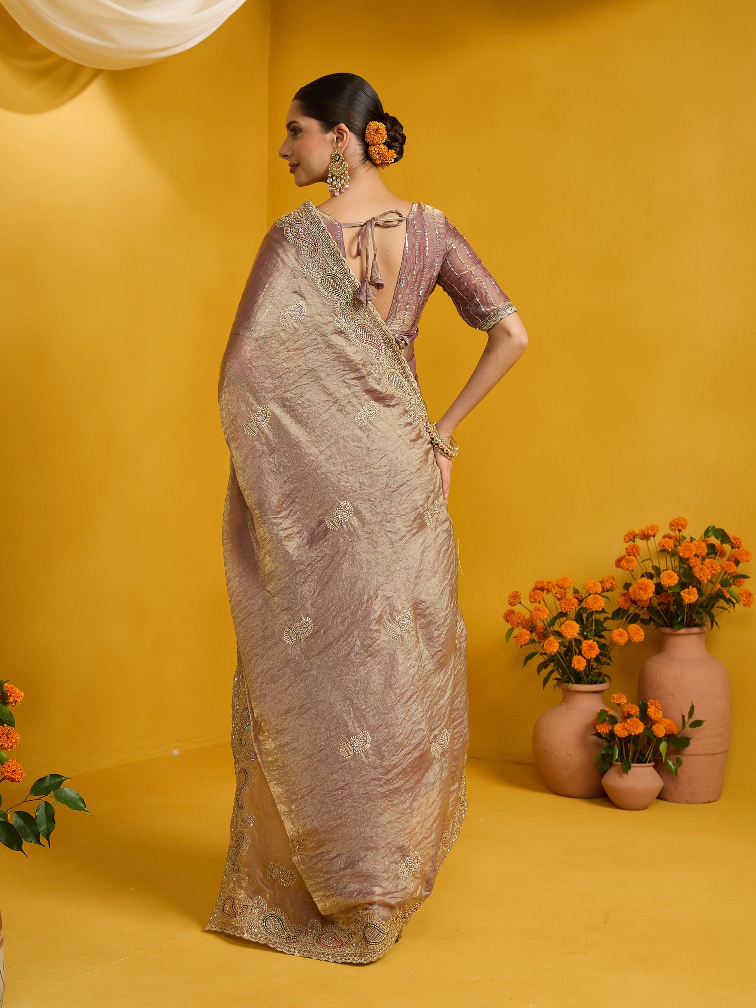 Rose Gold Satin Silk saree – detail view 6
