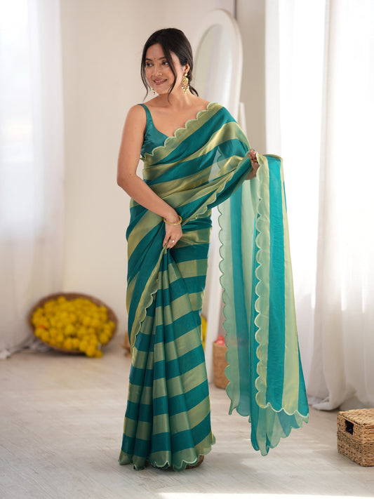 Teal Green Satin saree – detail view 1