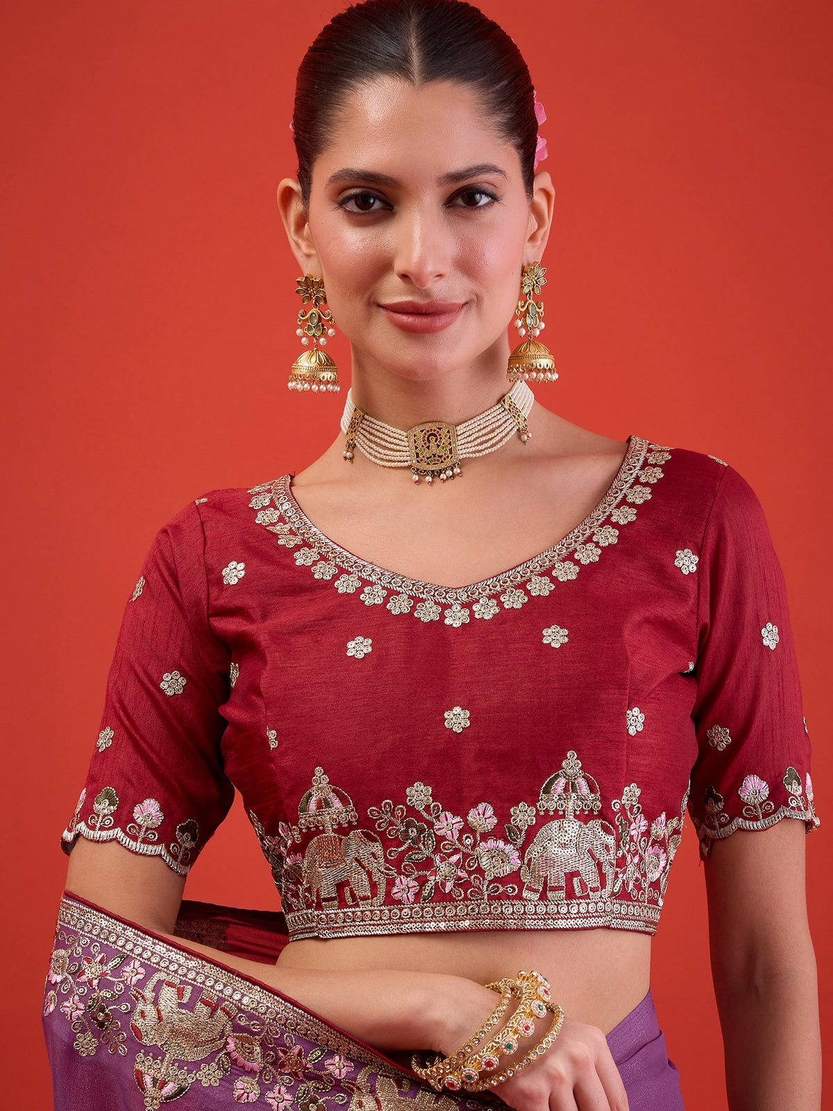 Lavender Georgette saree – detail view 5