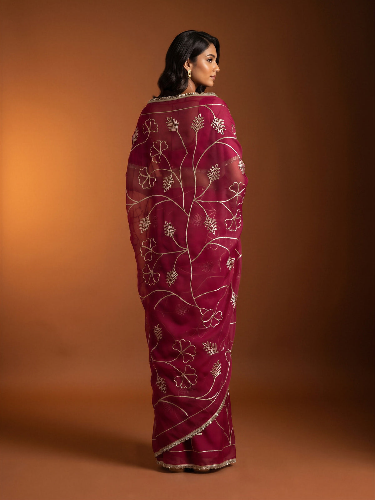 Pink Georgette saree – detail view 1