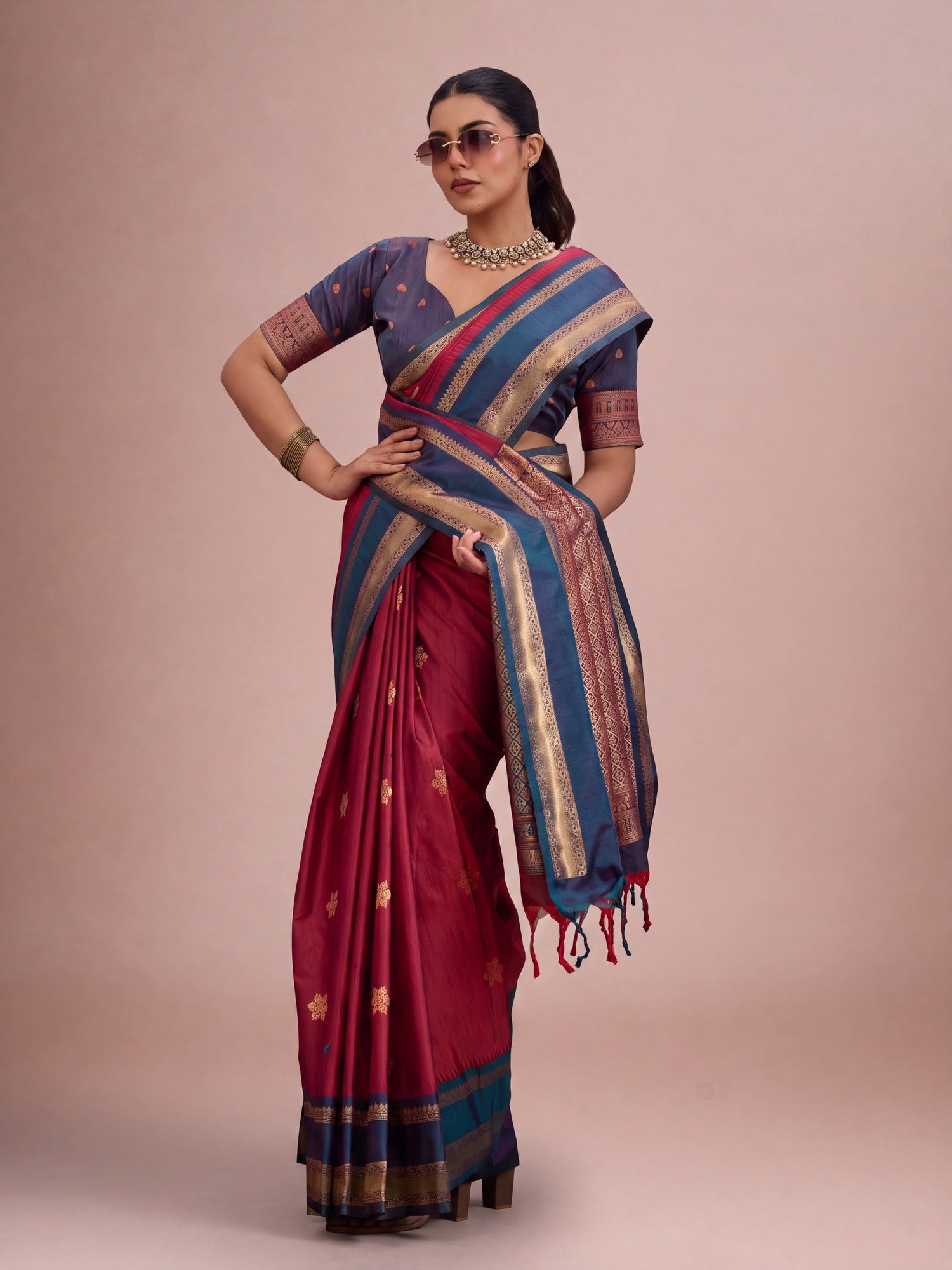 Maroon Tussar Silk saree – detail view 4