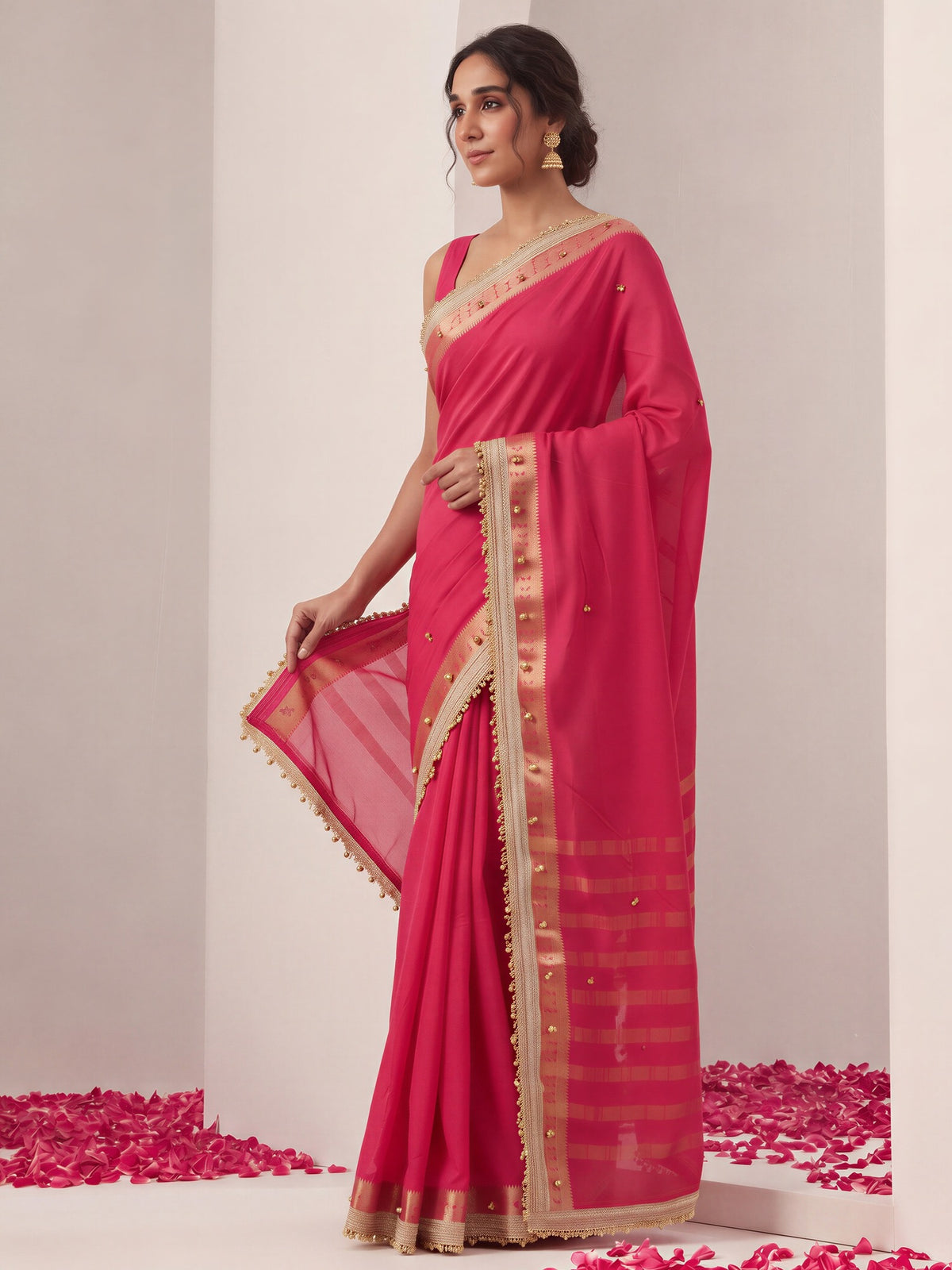 Pink soft silk saree view 2