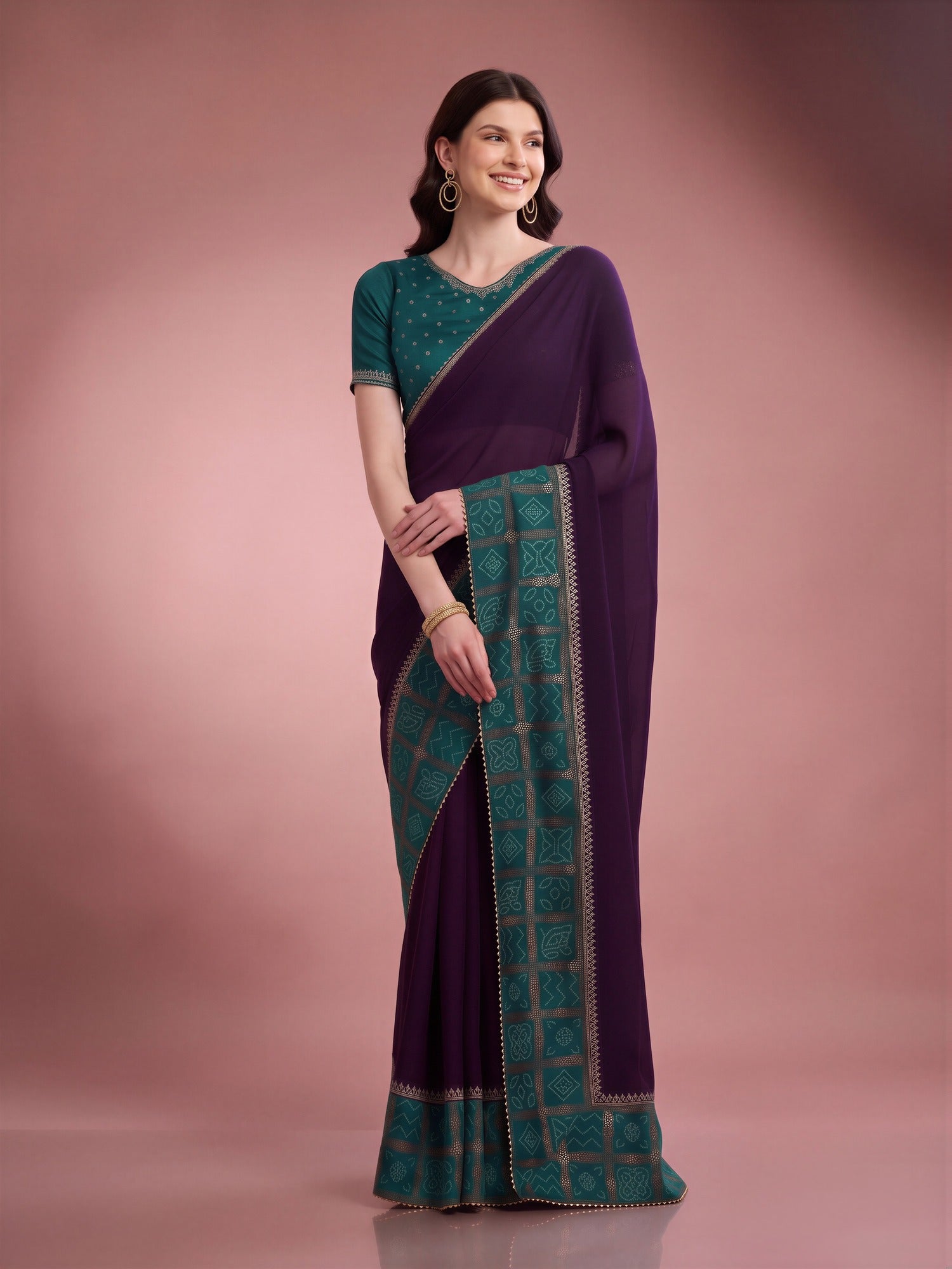 Purple Vichitra Silk saree – detail view 3