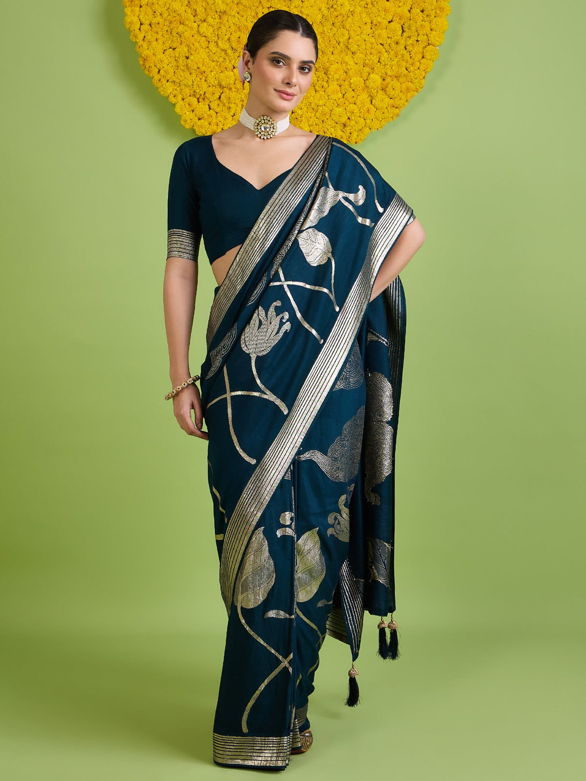 Navy Blue Silk Blend saree – detail view 3