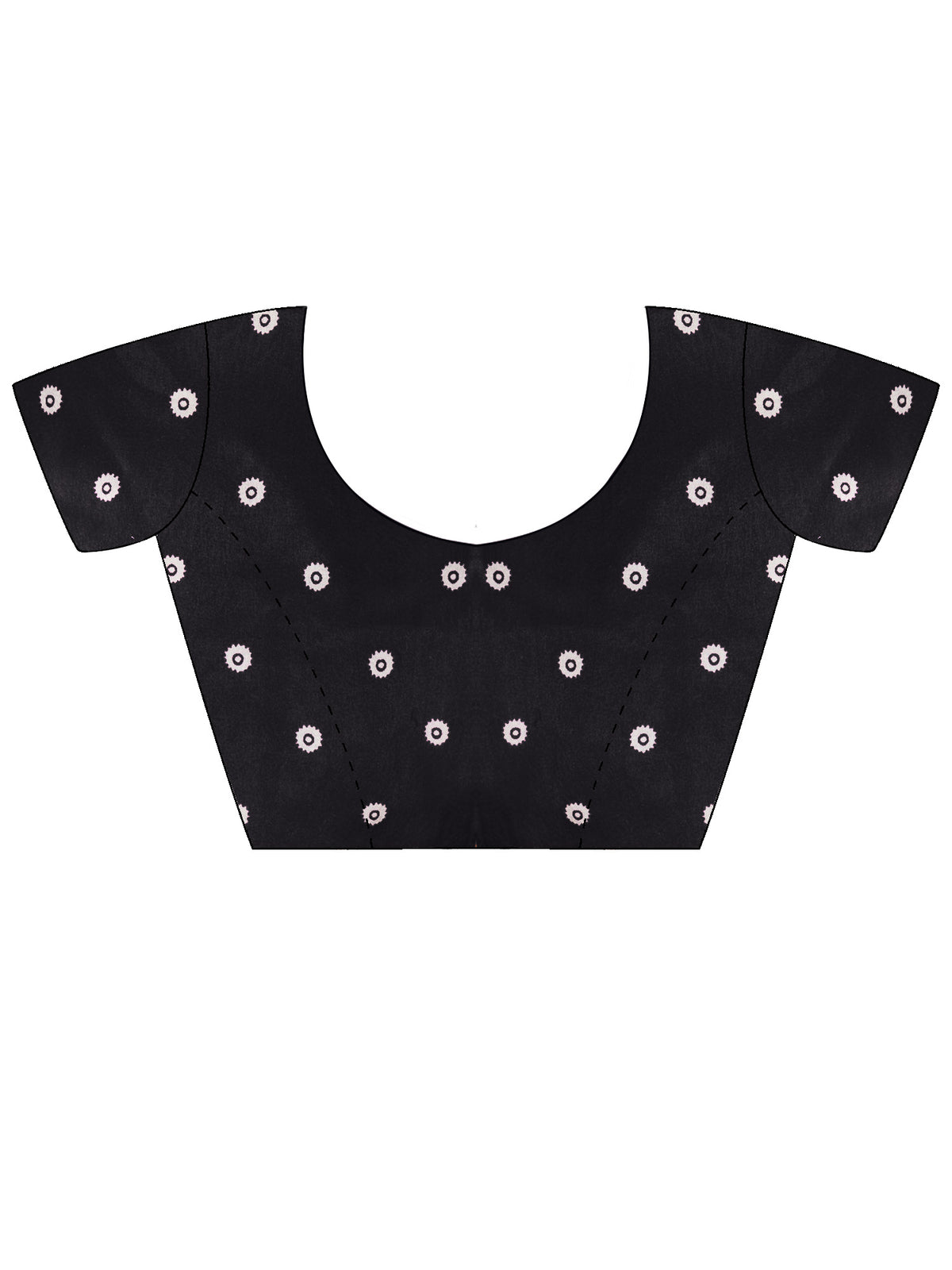 Unstitched black satin blouse piece with ethnic motif design