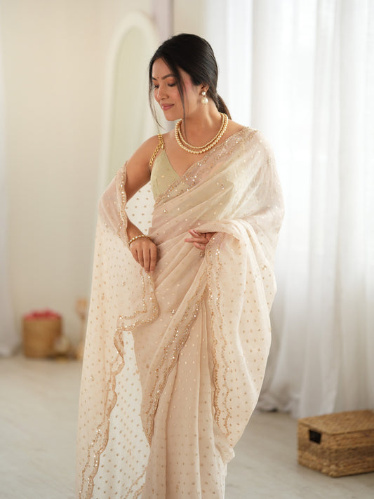 Cream Georgette saree – detail view 1