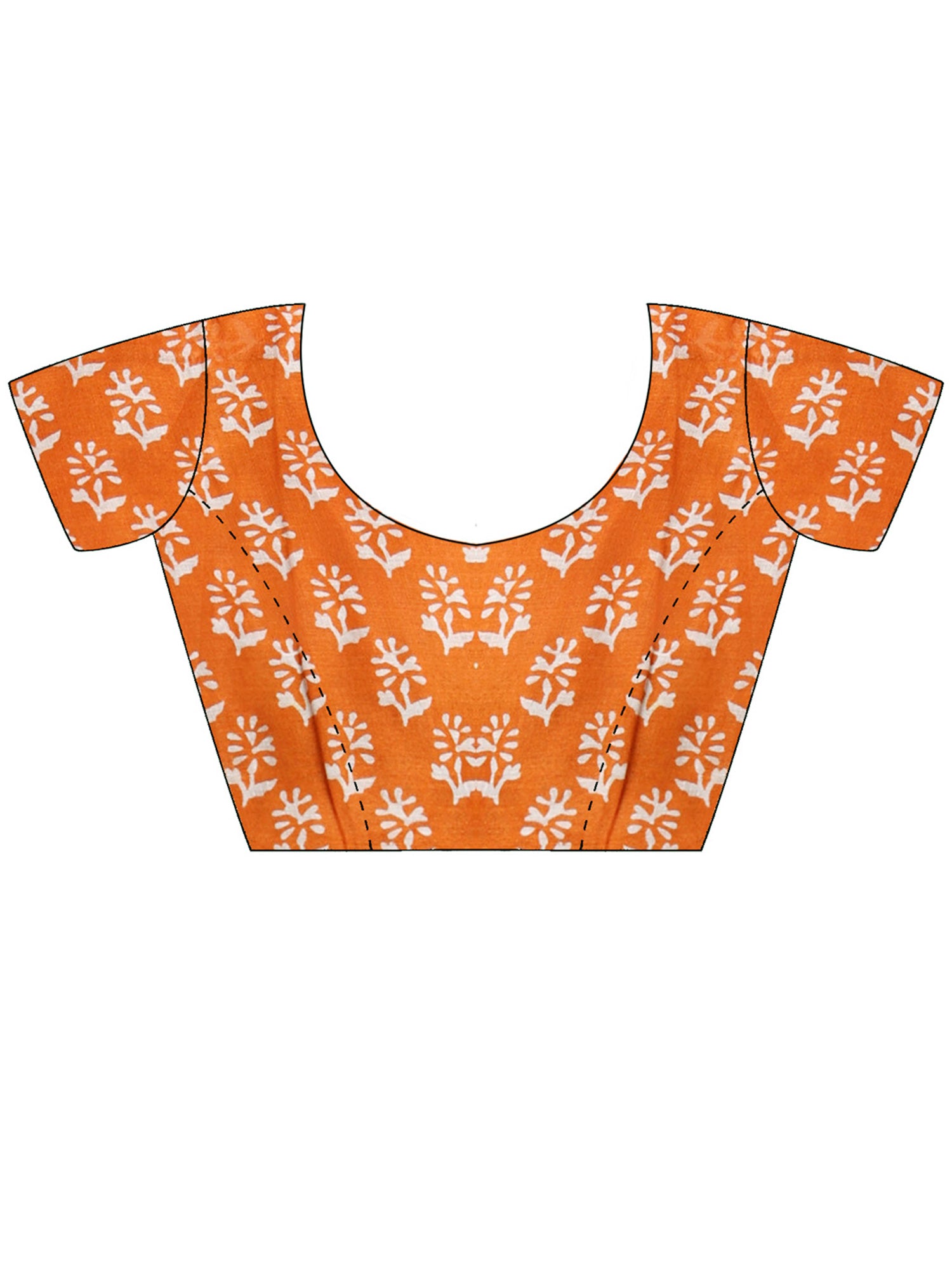 Unstitched orange cotton blouse piece with bagru print design