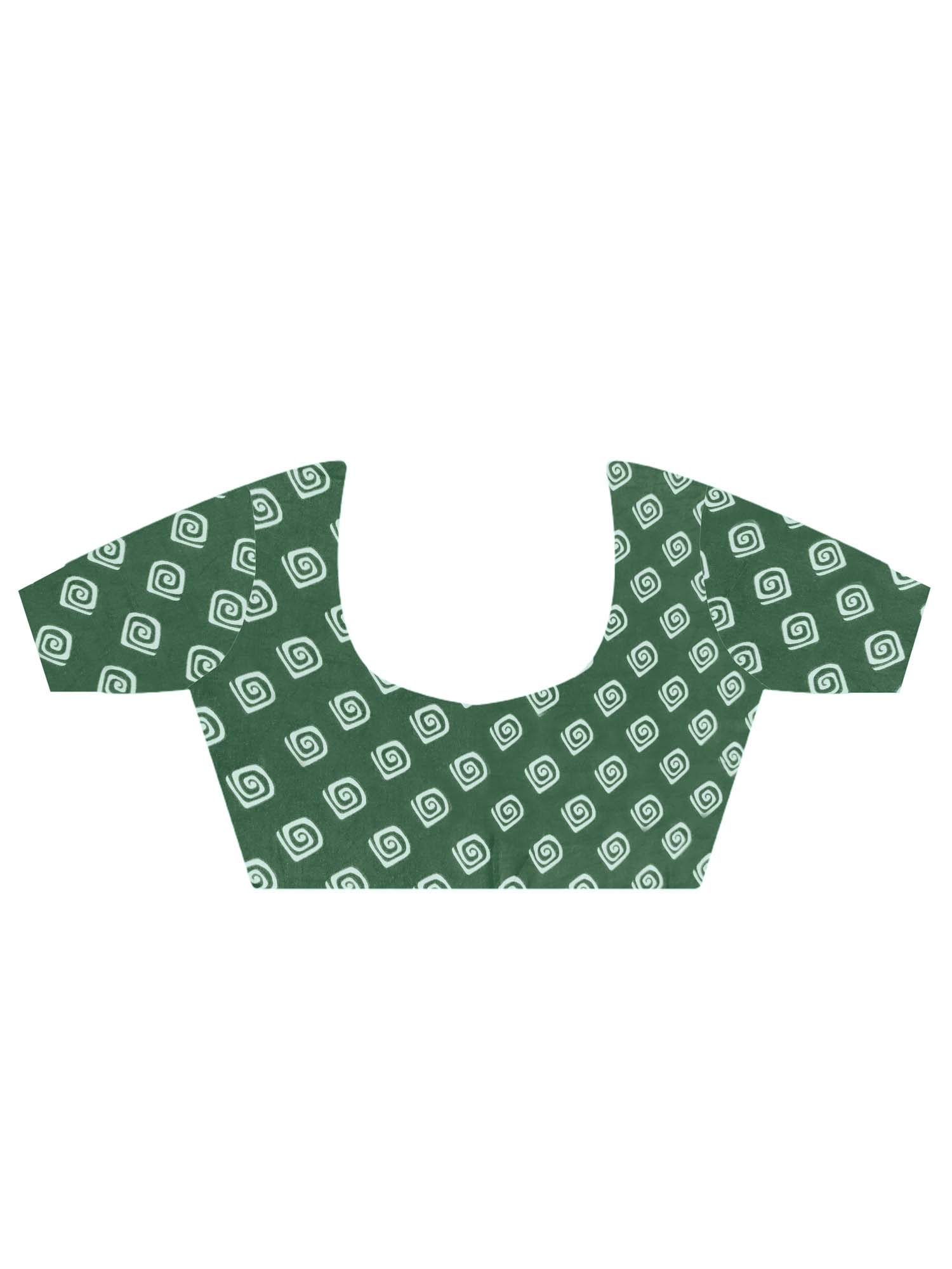 Unstitched green crepe blouse piece with geometric design