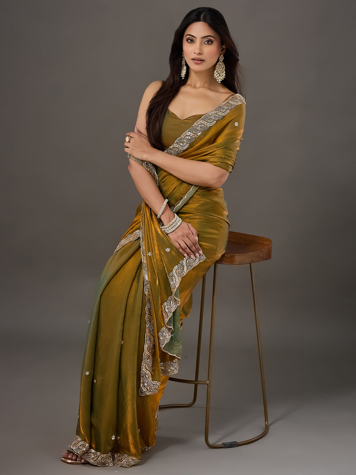 Gold Satin saree – detail view 2