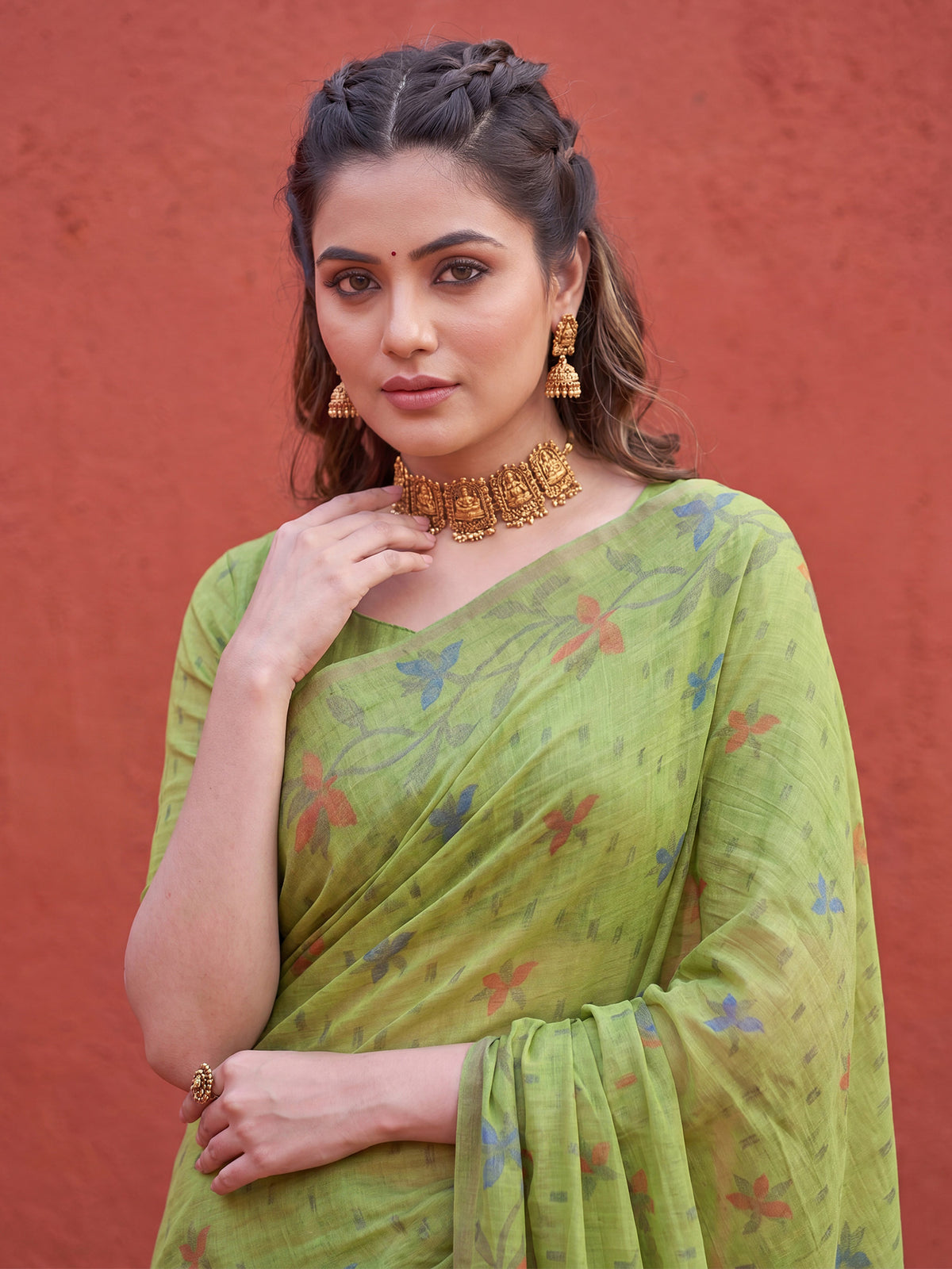Green Linen saree – detail view 4