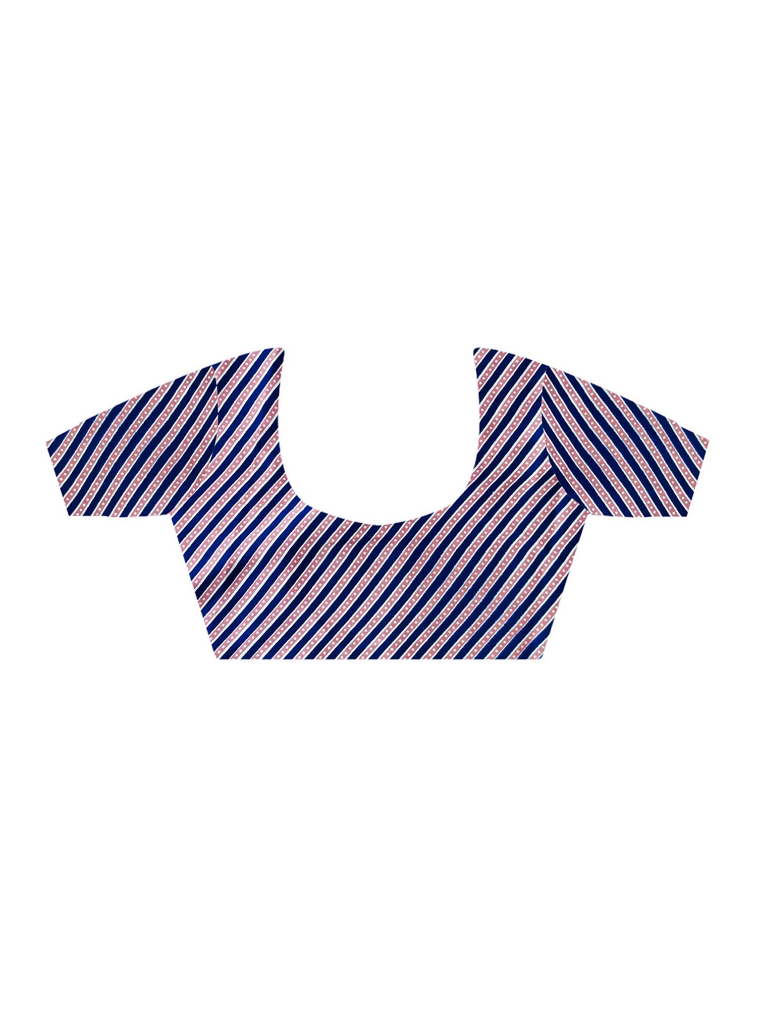 Unstitched navy blue crepe blouse piece with geometric design