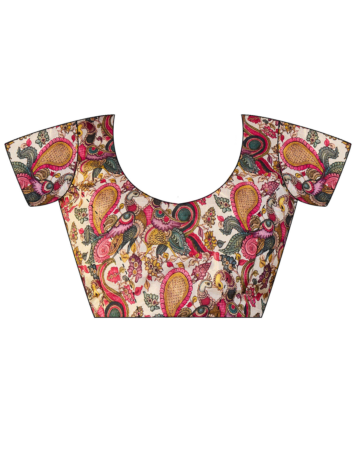 Unstitched multicolored viscose silk blouse piece with kalamkari design