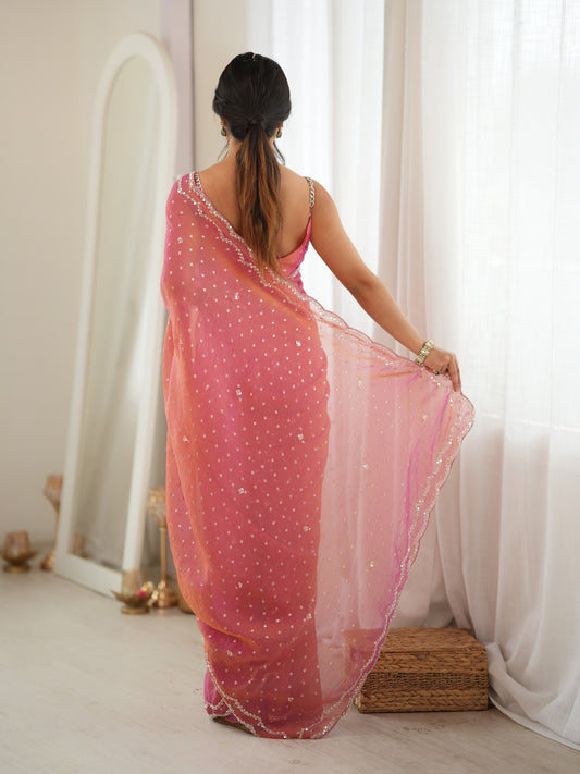 Pink Georgette saree – detail view 1