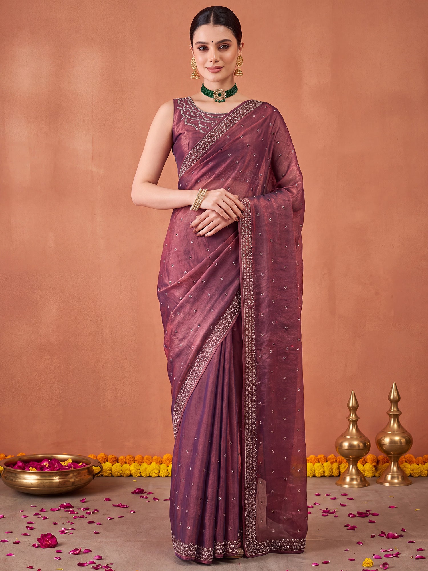 Mauve Satin Silk saree – detail view 3