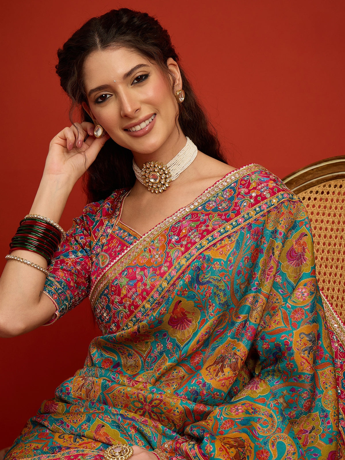 Aqua Blue Silk Blend saree – detail view 5