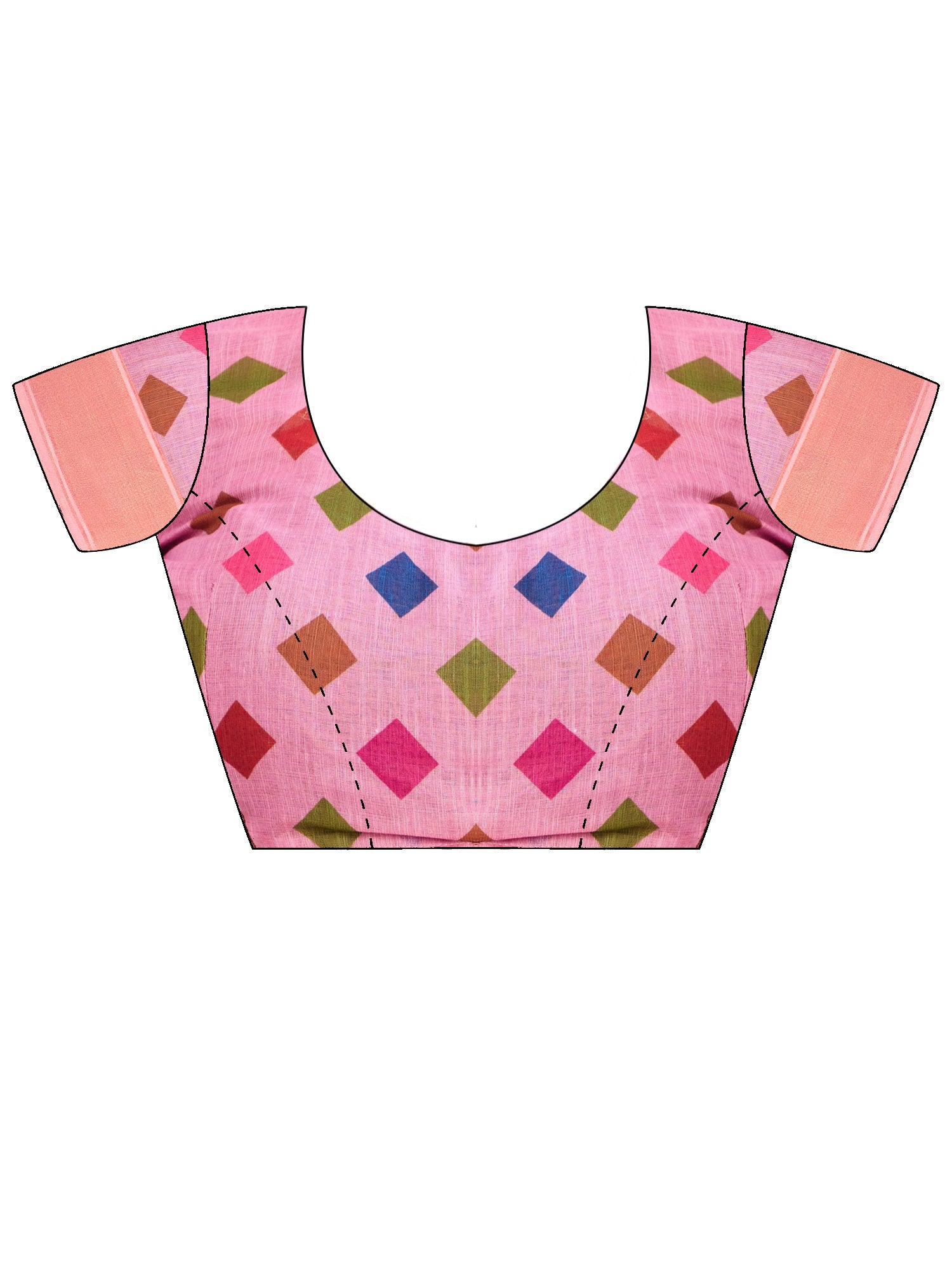 Unstitched pink linen blouse piece with geometric design