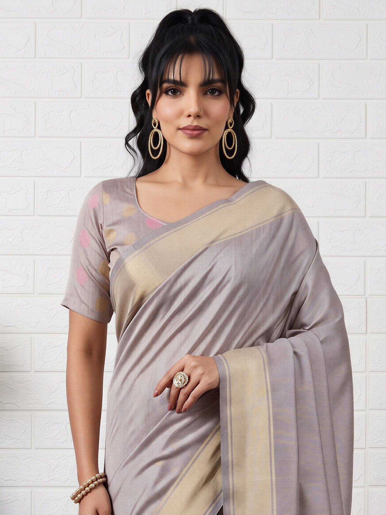 Grey Bhagalpuri Silk saree – detail view 3