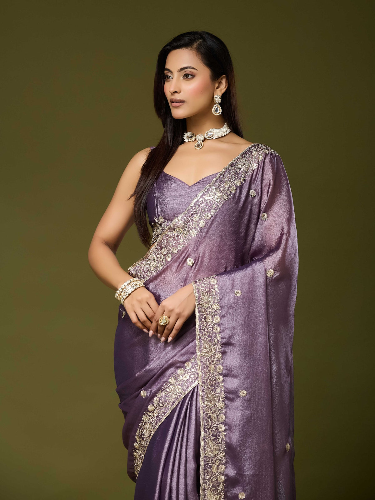 Lavender Chinnon saree – detail view 5
