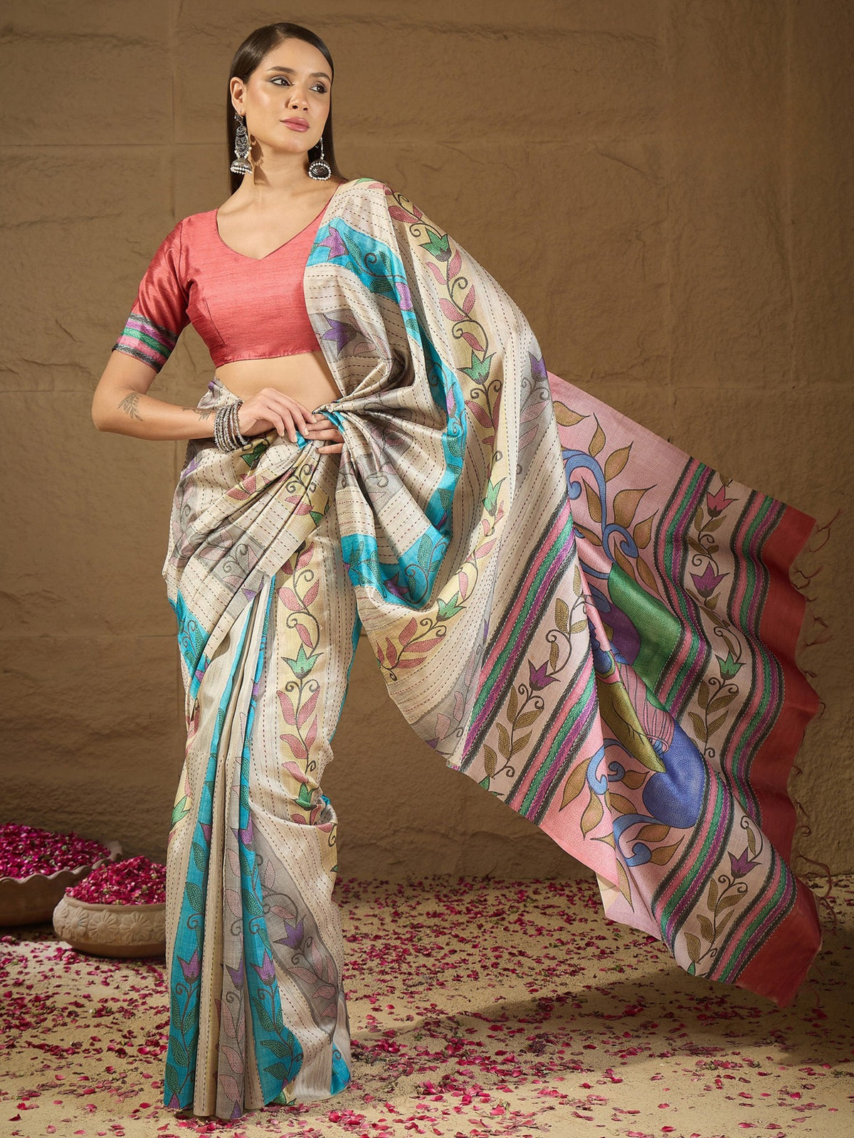 Multicolored art silk saree view 2