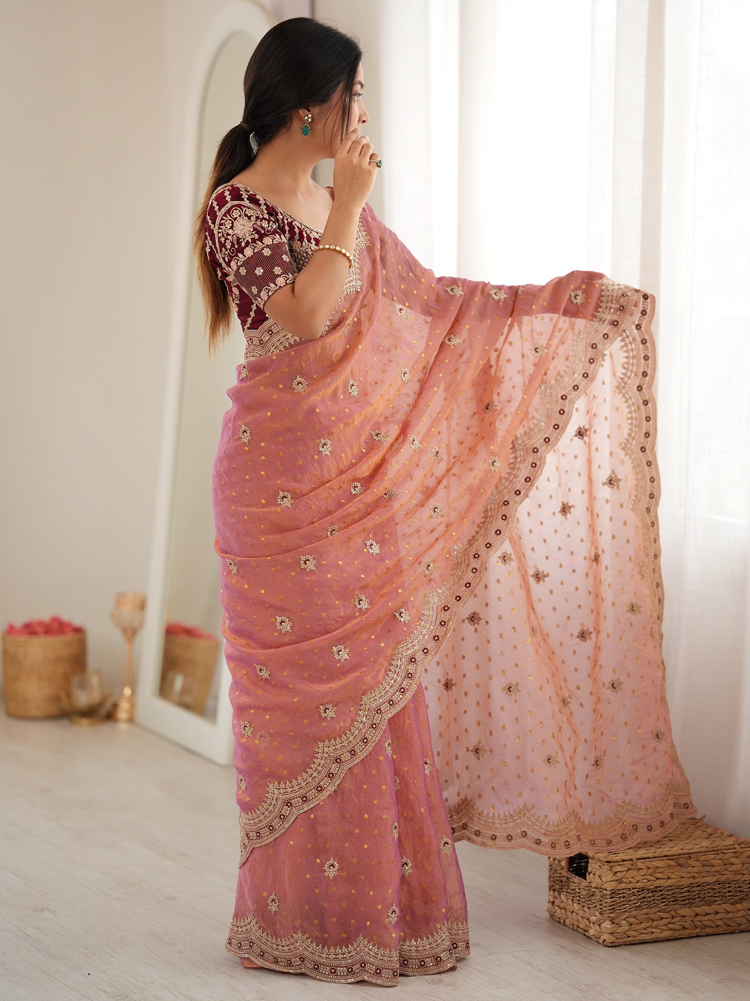 Peach Silk Blend saree – detail view 2