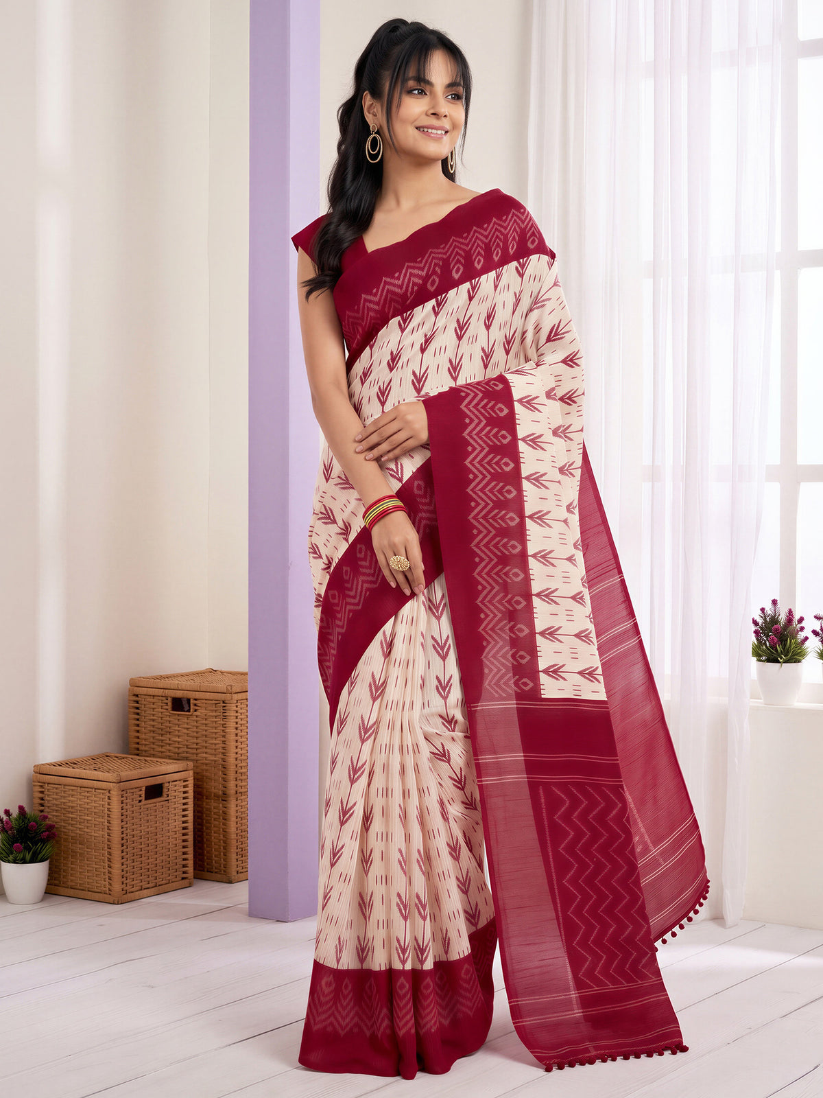 Off White Cotton Blend saree – detail view 2