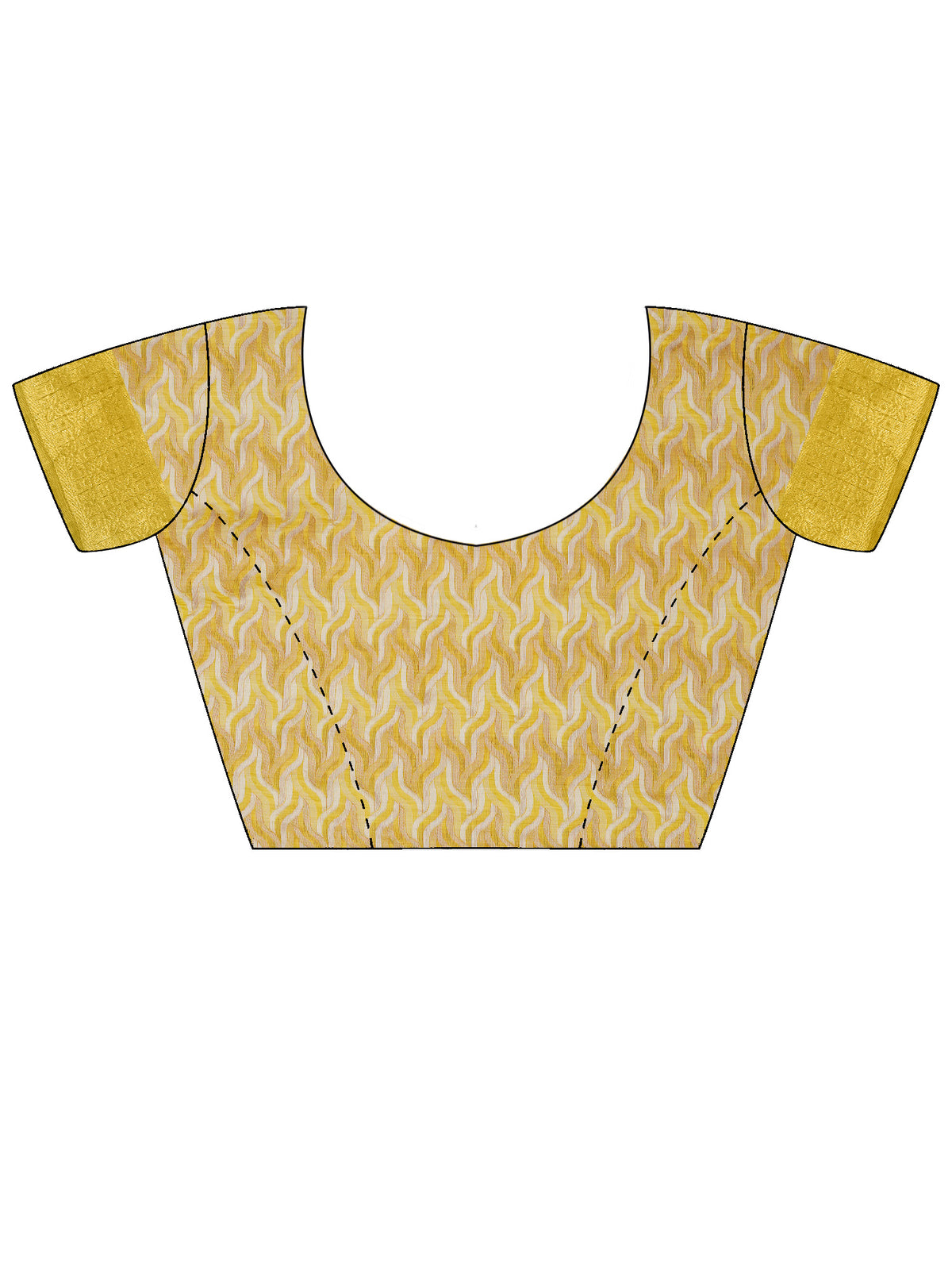 Unstitched yellow cotton linen blouse piece with woven design design