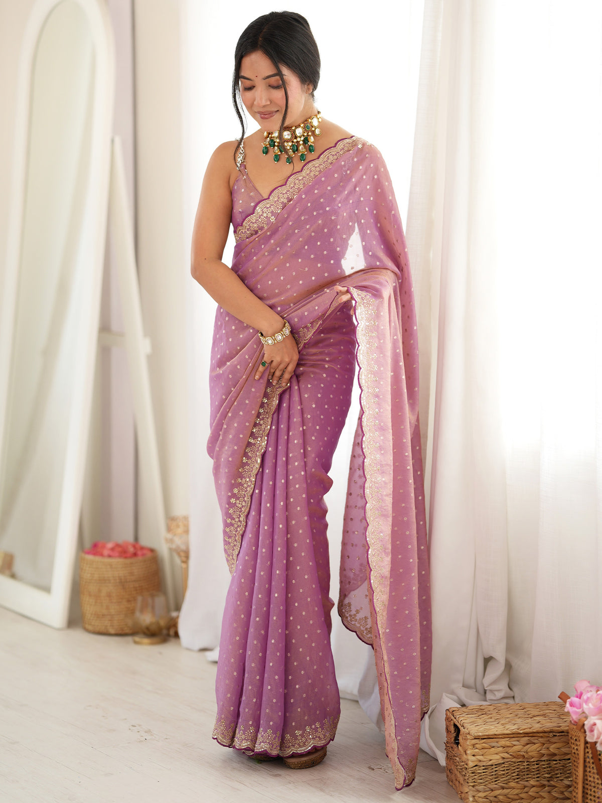 Pink Silk Blend saree – detail view 1