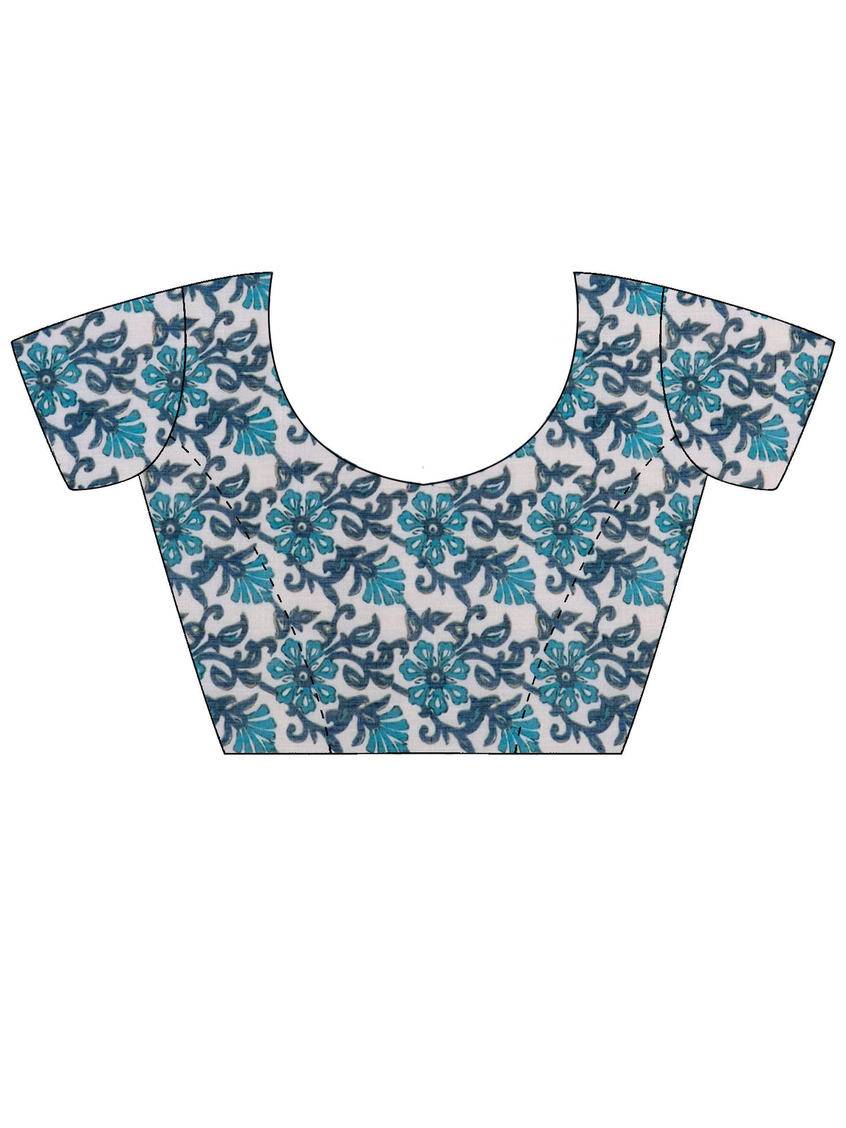 Unstitched teal blue cotton blend blouse piece with floral design