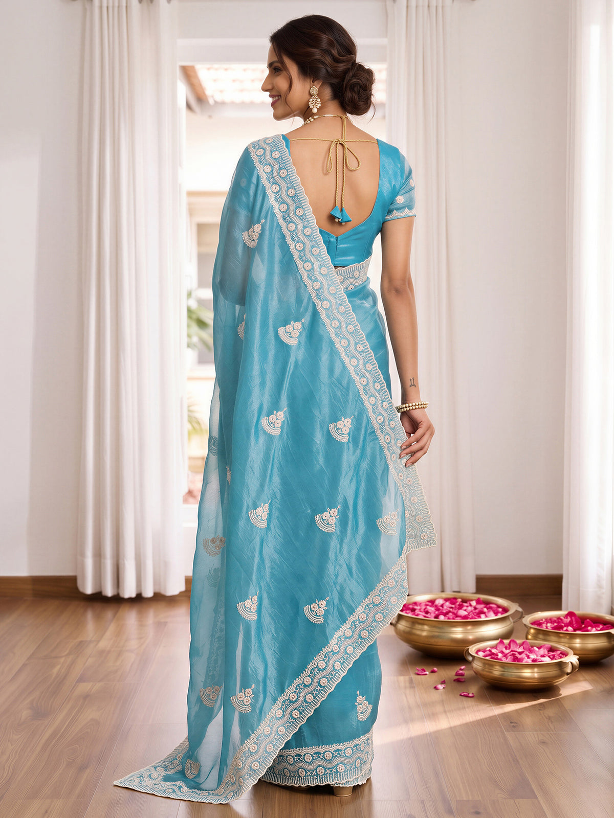 Light Blue Paper Silk saree – detail view 1