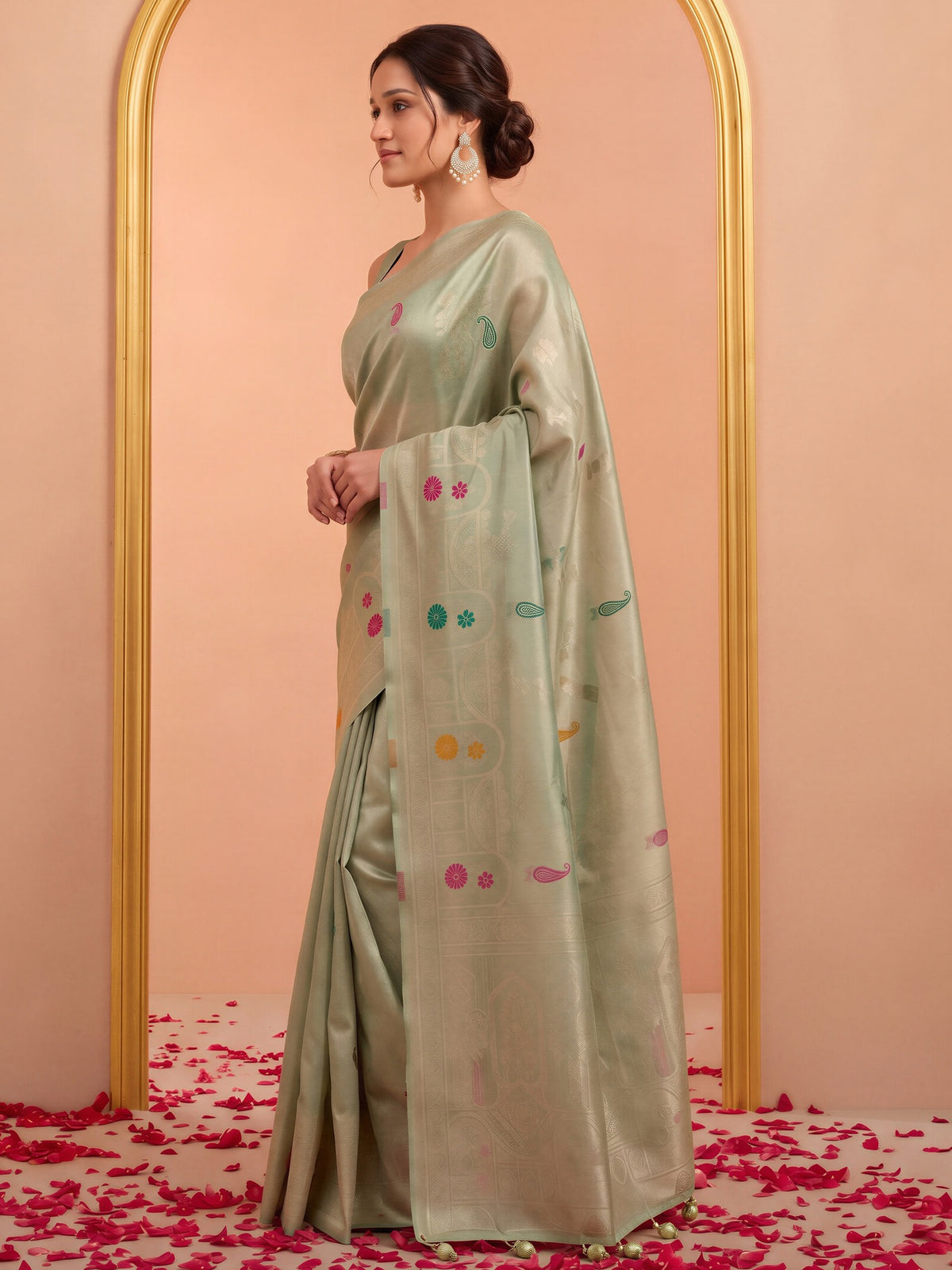 Sea Green silk blend saree view 2
