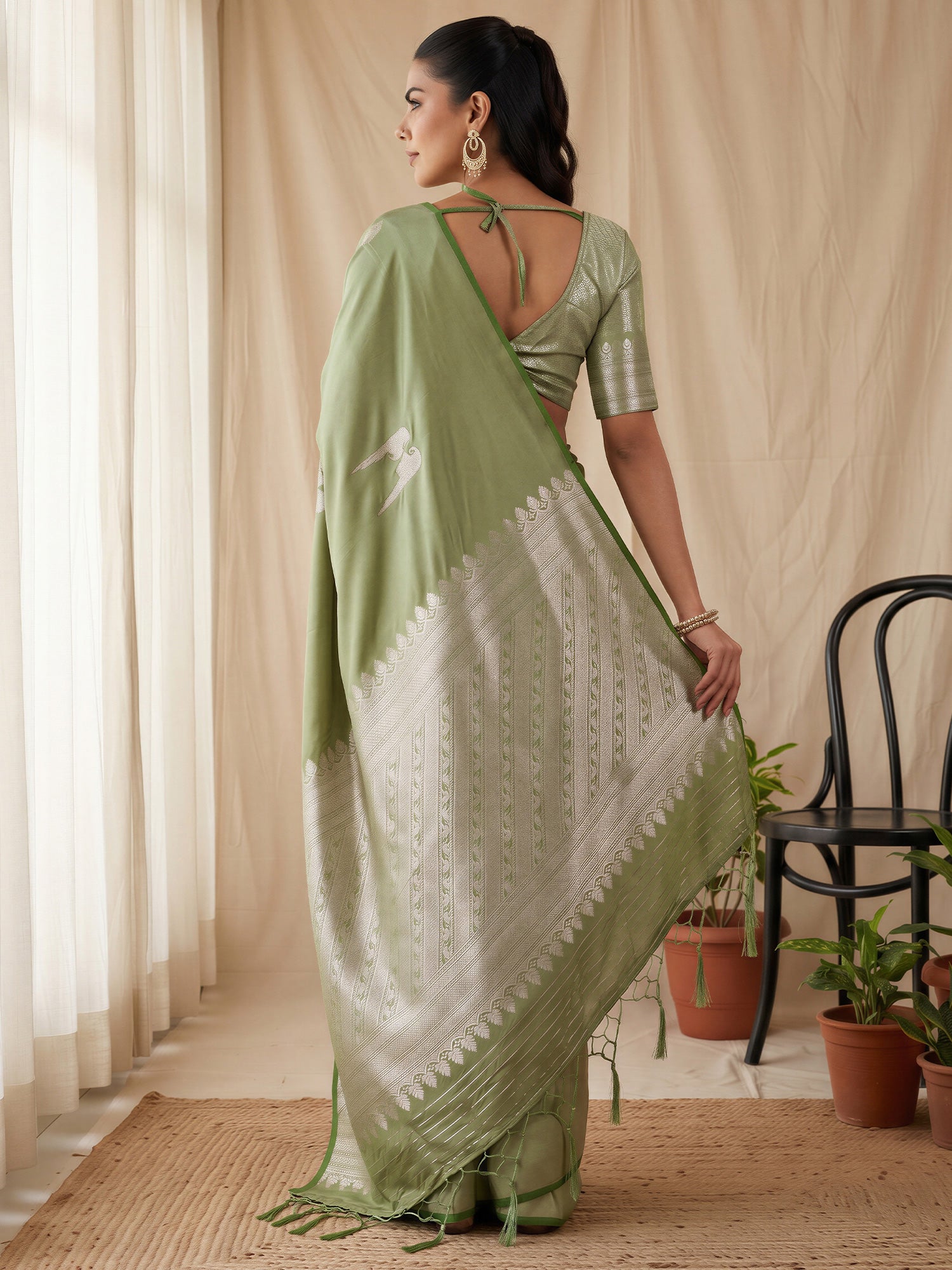 Light Green Satin saree – detail view 1
