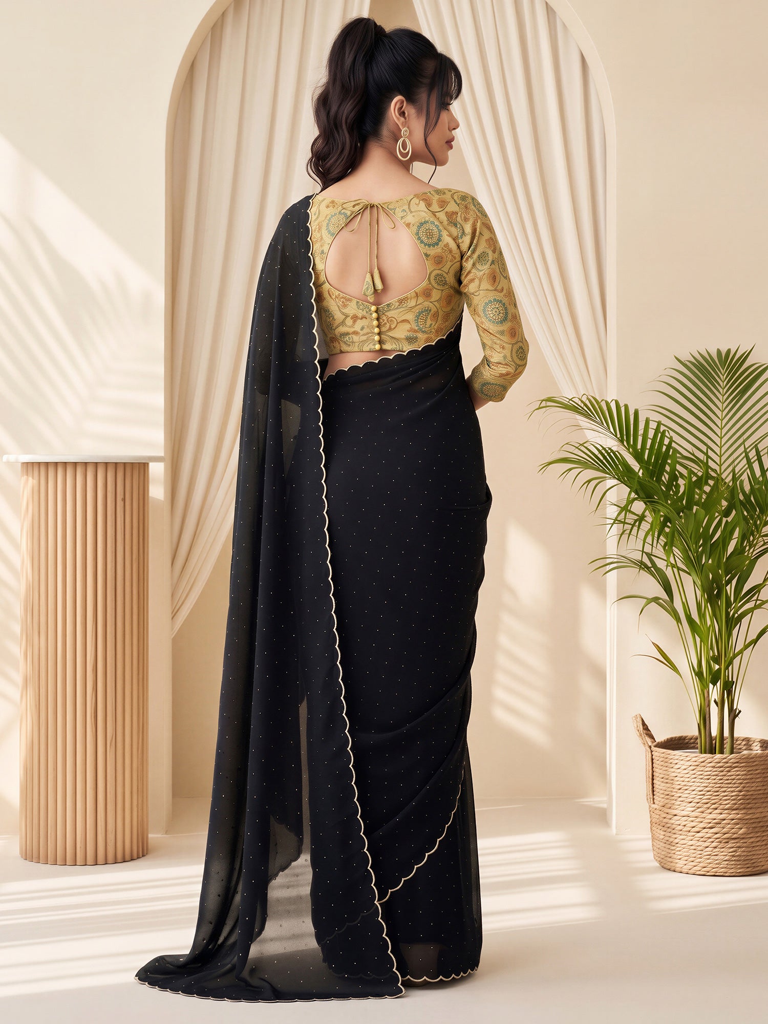 Black Tussar Silk saree – detail view 1