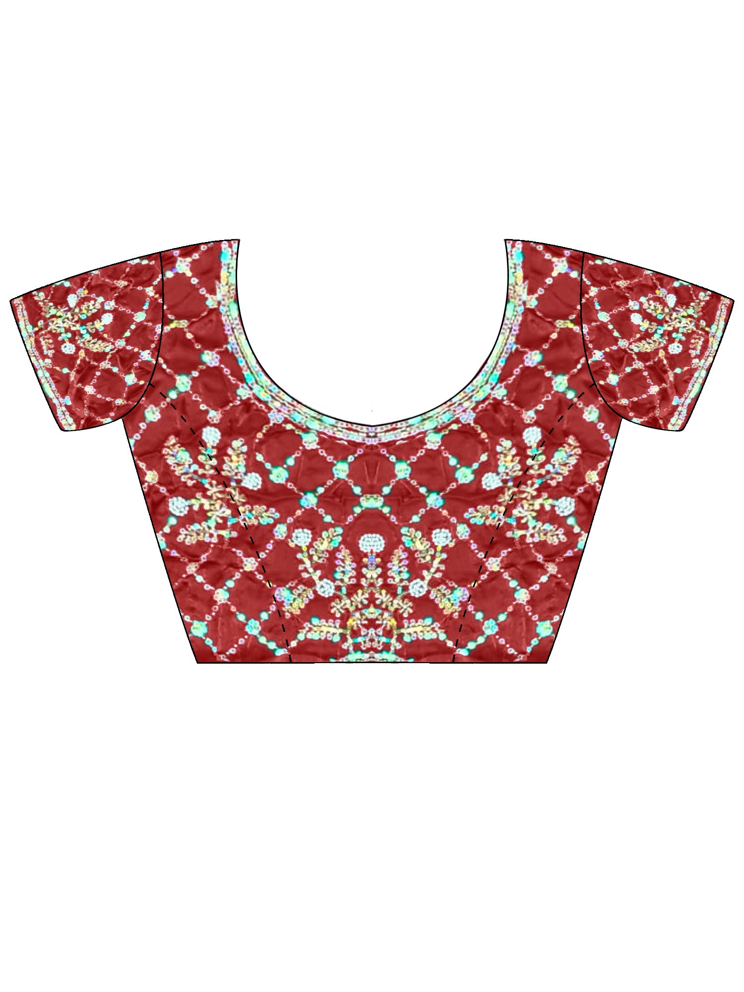 Unstitched rust satin blouse piece with embellished design